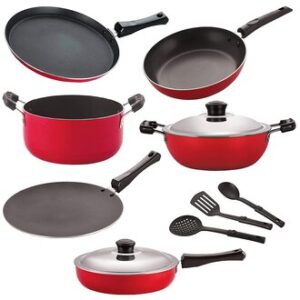Nirlon Non-Stick Pots and Pans Non-Stick Cookware Set of 9 Pieces with Bakelite Handle