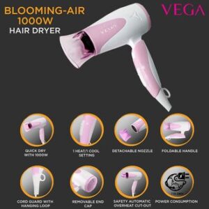 VEGA Blooming Air 1000 Hair Dryer (VHDH-05), Color may Vary